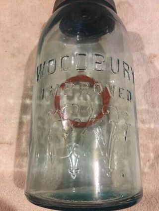 Woodbury Improved Wgw (monogram) Half Gallon Jar Ith Glass Lid And Zinc Lids