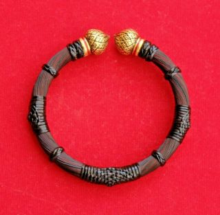 7mm.  Brown Tail Hair Handmade Open Bracelet Bangle Thai Ornament Amulet Talisman