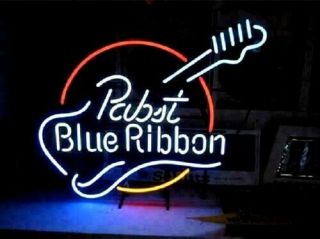 [ship From Usa]pabst Blue Ribbon Pbr Beer Guitar Real Neon Sign Bar Pub Light