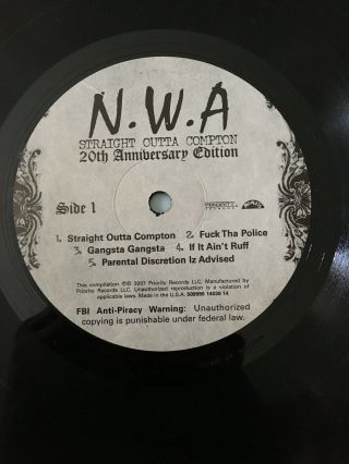 NWA - Straight Outta Compton 20th Anniversary 2x LP VINYL Dre Ice Cube Eazy E VG 4