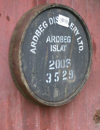 2006 Ardbeg Islay Whisky Barrel Cask End With Metal Hoop 25 " Wide Ready To Hang