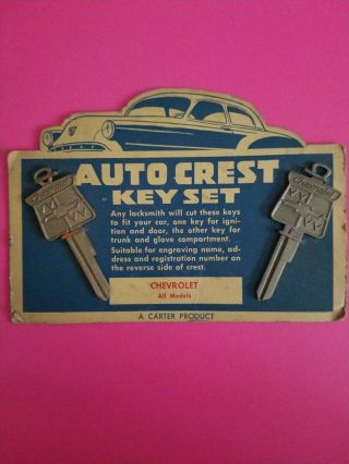 Vintage Chevrolet Auto Crest Key Set On Card
