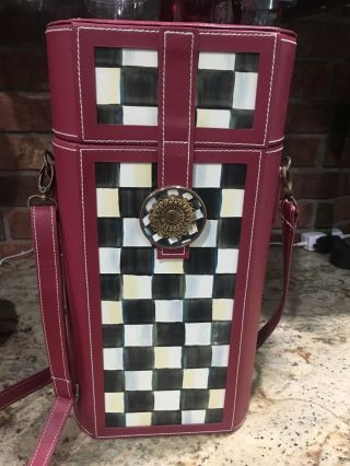 Mackenzie - Childs Courtly Check Enamel Red Double Bottle Wine Case Carrier /tote