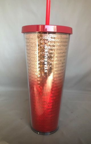Starbucks Red Gradient To Rose Gold Sequence Acrylic Cold Cup 24 Oz 2018.