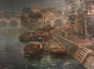 Signed Luigi Corti (1916 - 1967) Venice Canal Painting Antique Framed