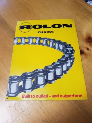 Vintage Rolon Chains Dealer Sign Lithograph Tin 13 " X10 " Dirtbike Motorcycle Bike