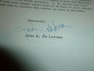 1979 Alfa Romeo Letter Signed By John Delorean (autograph),  More