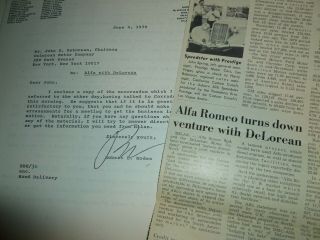 1979 Alfa Romeo Letter Signed by John DELOREAN (Autograph),  More 5