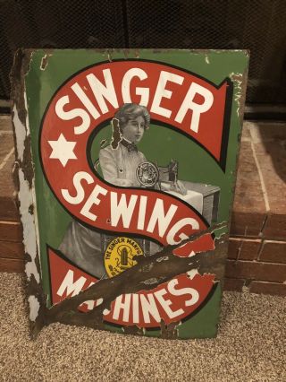 1920’s Singer Sewing Machines Flange Double Sided Porcelain Sign