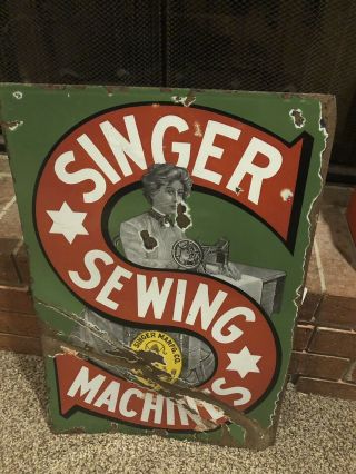 1920’s Singer Sewing Machines Flange Double Sided Porcelain Sign 2
