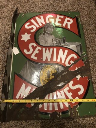 1920’s Singer Sewing Machines Flange Double Sided Porcelain Sign 4
