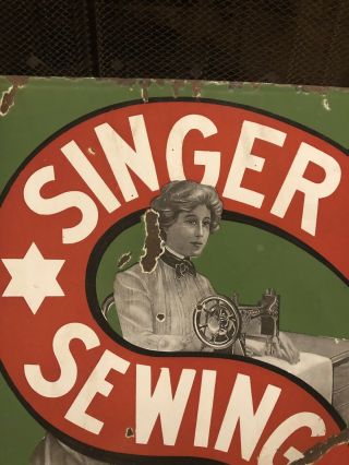 1920’s Singer Sewing Machines Flange Double Sided Porcelain Sign 5