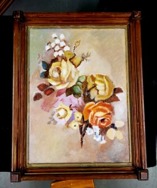 Large Impressionist Antique Floral Oil On Board Unsigned Frame Very Old