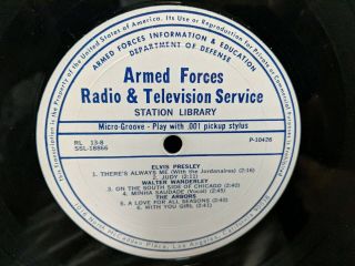 Armed Forces Radio And Television Service Lp Elvis Anita Bryant Patti Page