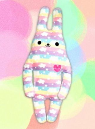 Extra Large Flan Bunny Hugging Plush Amuse Pillow Rainbow Clouds Heart