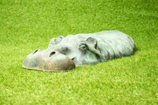 Large Verdigris Bronze Resin Hippo Hippopotamus Lawn Sculpture Garden Ornament