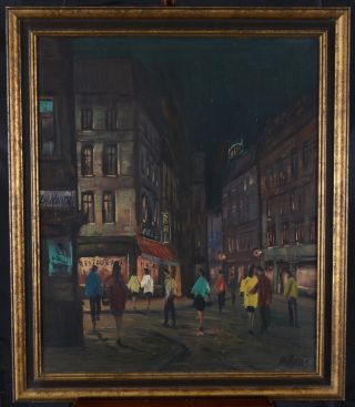 Dubois Paris Street Scene at Night Oil Painting French Impressionist 1950 ' s 2