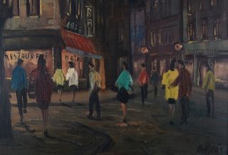 Dubois Paris Street Scene at Night Oil Painting French Impressionist 1950 ' s 4