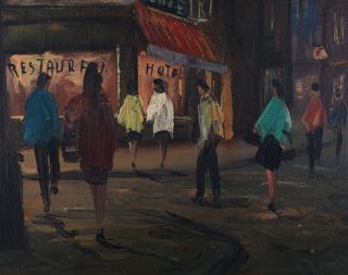 Dubois Paris Street Scene at Night Oil Painting French Impressionist 1950 ' s 5