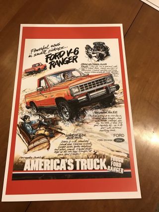 Vintage Ford Ranger Truck Ad Poster Home Decor Man Cave Art