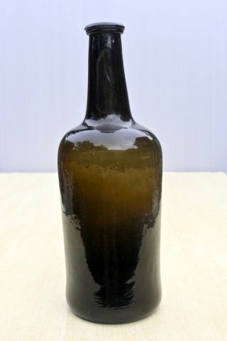 Antique C1770s English Blown Sagged Base Crude Black Glass Cyl Wine Bottle