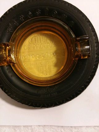 FIRESTONE Tire Ashtray 1934 Vintage Amber Glass Century of Progress Chicago 3