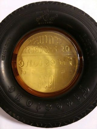 FIRESTONE Tire Ashtray 1934 Vintage Amber Glass Century of Progress Chicago 4