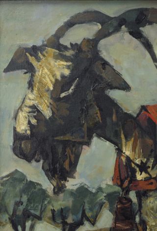 1954 “La Chevre” Mid - Century Abstracted Goat Oil Painting Signed H.  Rey 3