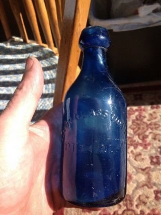 Blob Soda Cobalt Blue Bottle Union Glass Philadelphia Pa 1860 ' s 2
