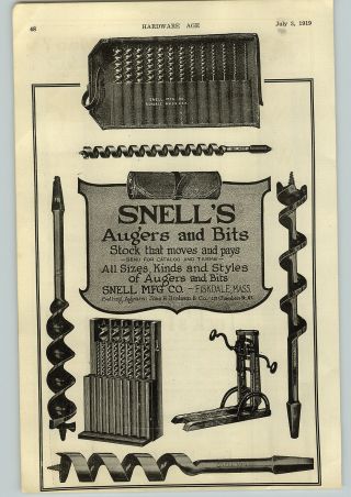 1919 PAPER AD Tuck ' s Tools Chisels Punch Snell Auger Bits Tools 2