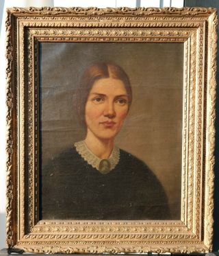 19thc Antique Victorian Era Lady Portrait Old Cameo Necklace Portrait Painting