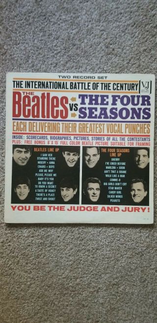 The Beatles Vs The Four Seasons 1964 Vj Dx 30 Mono 2 L.  P.  With Poster
