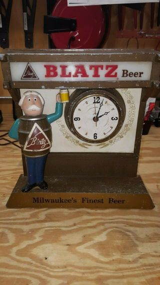 1958 Blatz Beer Metal Tavern Clock With Barrel Guy & Lighted Marquee