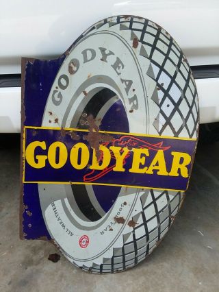 Goodyear Sign Porcelain Flange Gas & Oil - Guaranteed