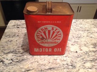Vintage Eastern States Cooperative Motor Oil Can Jug 2 Gallon Twist Cap