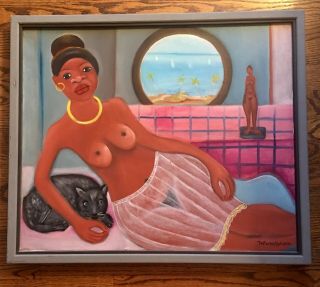 Fritzner Alphonse Nude Female With Cat Painting Haitian Art