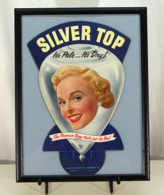 Silver Top •woman• Die - Cut - Cardboard Bottle Topper Beer Sign Duquesne Pittsburgh