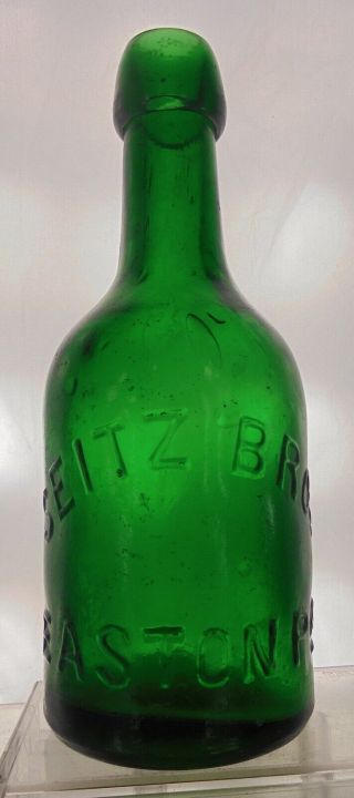 Seitz Bros.  Easton Pennsylvania Antique Applied Top Squat Bottle Emerald Green