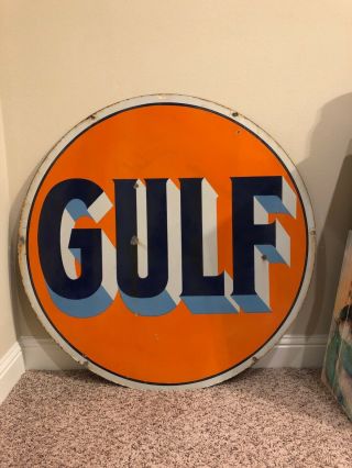 Early & Gulf 42 " Double - Sided Porcelain Sign From The 1940s
