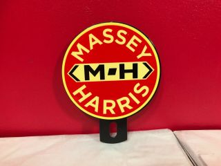 Vintage Porcelain Massey Harris License Plate Topper Advertising Sign