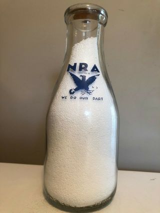 Trpq 1940s Blue Painted Label Rare War Slogan Milk Bottle From Nashville,  Tenn.
