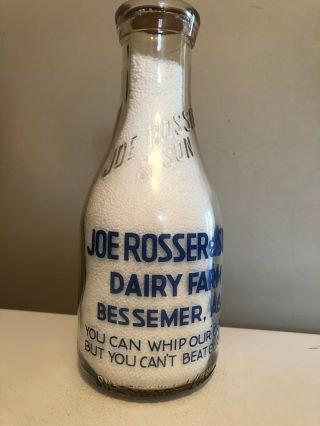 Trpq 1940 Blue Painted Label Milk Bottle From Rosser Dairy In Bessemer,  Alabama