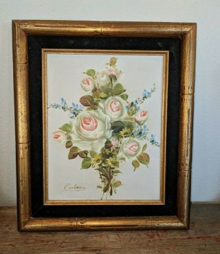 Vtg Artistic Interiors Floral Gold Framed Oil Painting Roses Signed By Corbeau