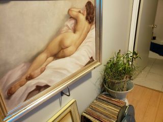 Gorgeous 1940 ' s Mid Century painting Naked NUDE Woman.  Unknown artist. 11