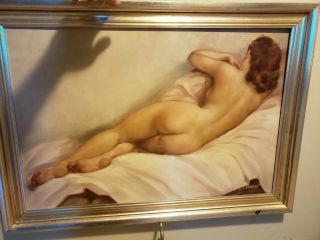 Gorgeous 1940 ' s Mid Century painting Naked NUDE Woman.  Unknown artist. 2