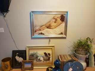 Gorgeous 1940 ' s Mid Century painting Naked NUDE Woman.  Unknown artist. 3