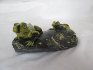Serpentine Gemstone Carving 2 Frogs On A Rock Fetish? Higly Detailed
