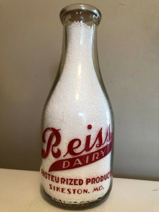 Trpq 1941 Red Painted Label Poem Reiss Dairy Milk Bottle From Sikeston,  Mo