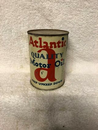 Vintage Atlantic 1 Quart Motor Oil Can Empty No Bottom