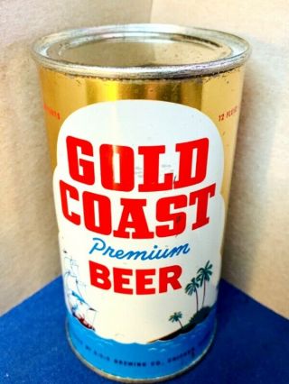 GOLD COAST PREMIUM FLAT TOP BEER CAN,  DREWRY ' S,  CHICAGO,  ILLINOIS,  USBC 71 - 33 4
